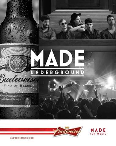 Budweiser Launches 2014 MADE for Music campaign with ‘MADE Underground’ w. Jamie N Commons and X Ambassadors