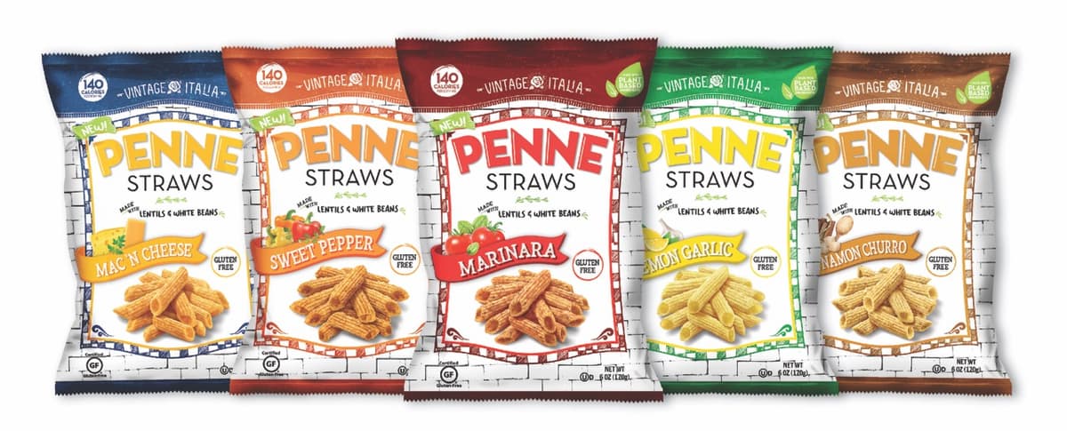 Plant-Based Penne Straws; Pasta-Shaped Snacks by Vintage Italia