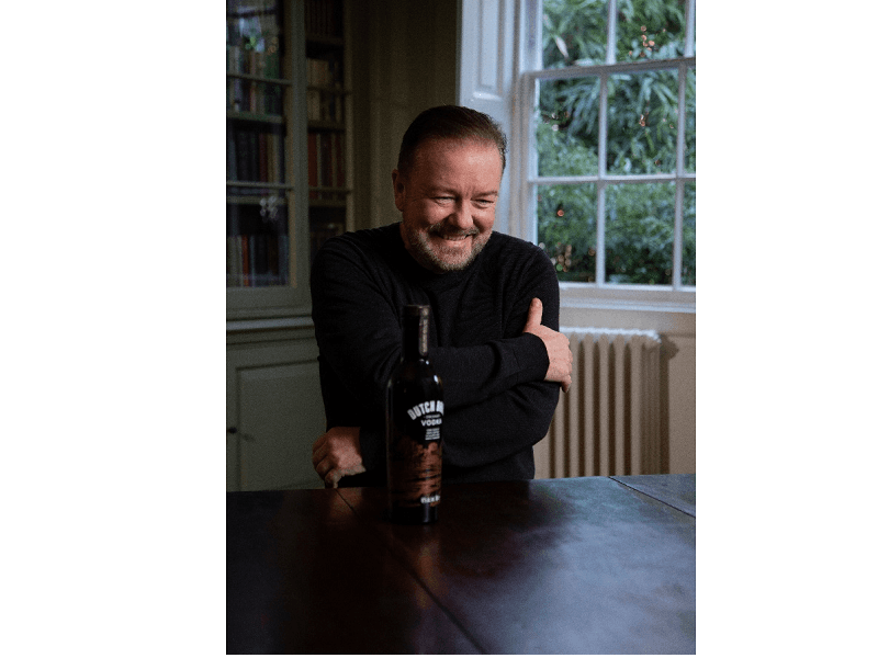 RICKY GERVAIS PARTNERS WITH  ELLERS FARM DISTILLERY AND DUTCH BARN ORCHARD VODKA