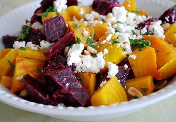 ROASTED BEETS WITH GOAT CHEESE AND PINE NUTS. Recipe provided by Cooking Planit