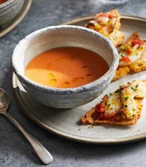 Heirloom Tomato Gazpacho with Sourdough Toast Points & Dungeness Crab