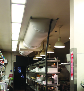 San Francisco restaurant solves range hood draft problems with fabric HVAC diffuser retrofit