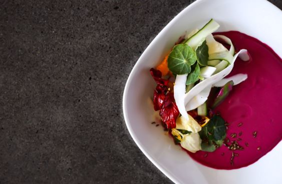Aviary’s Chilled Beet and Lemongrass Soup (photo by Carly Diaz)