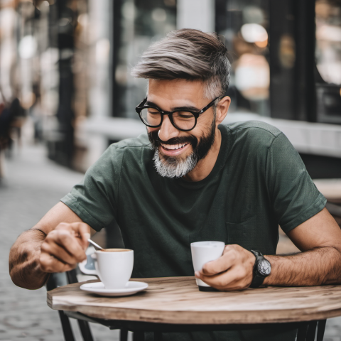 a man enjoying his coffee