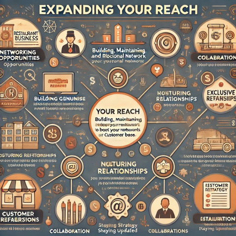 DALL.E 2024-11-12 09.47.31 - A visually engaging infographic for a restaurant business article titled 'Expanding Your Reach_ Building, Maintaining, and Leveraging a Professional N