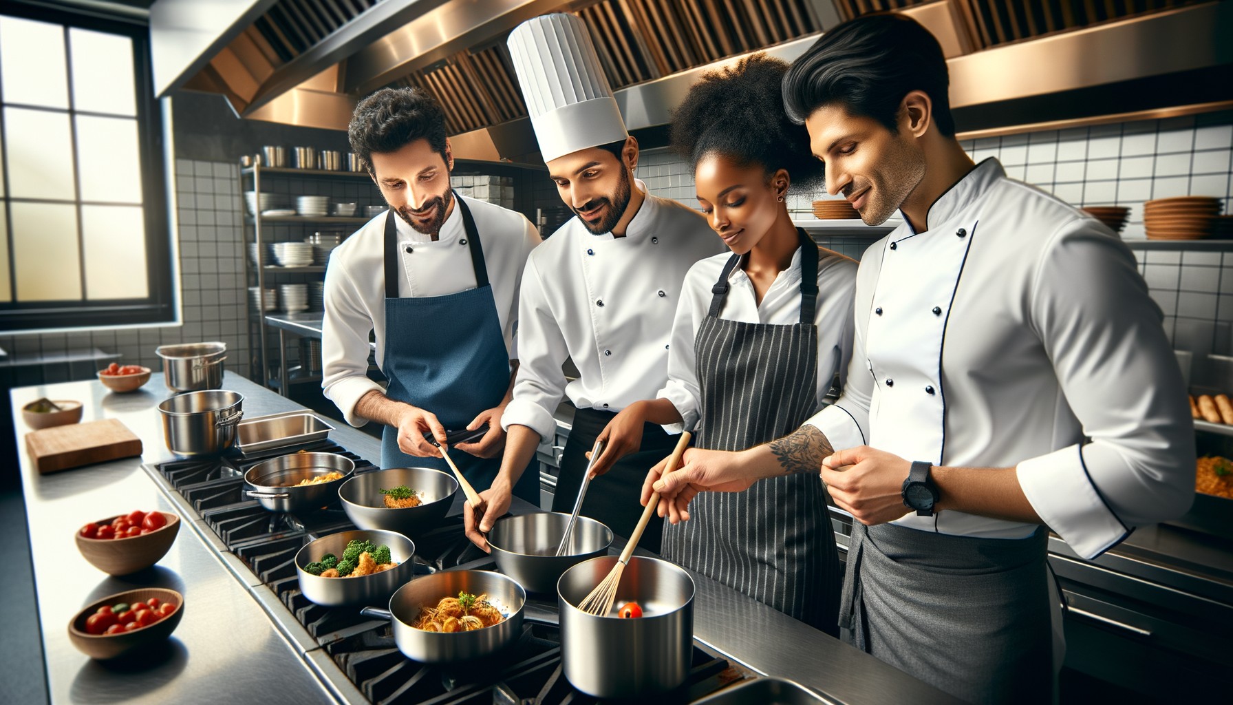 Chefs collaborating in a modern kitchen