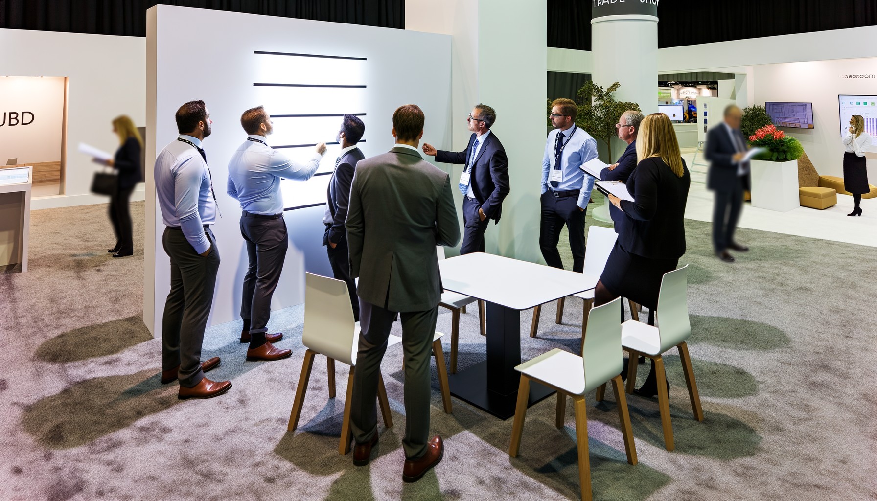 Team brainstorming for trade show success.