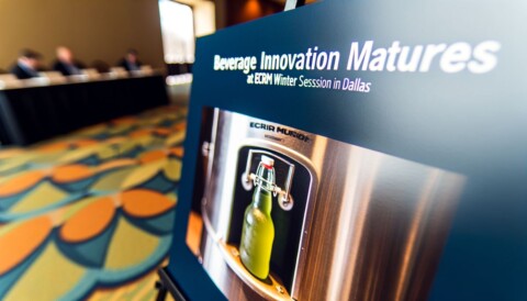 Professional, high-quality featured image for a blog post titled "Beverage Innovation Matures at ECRM Winter Session in Dallas". Clean, modern, visually appealing.