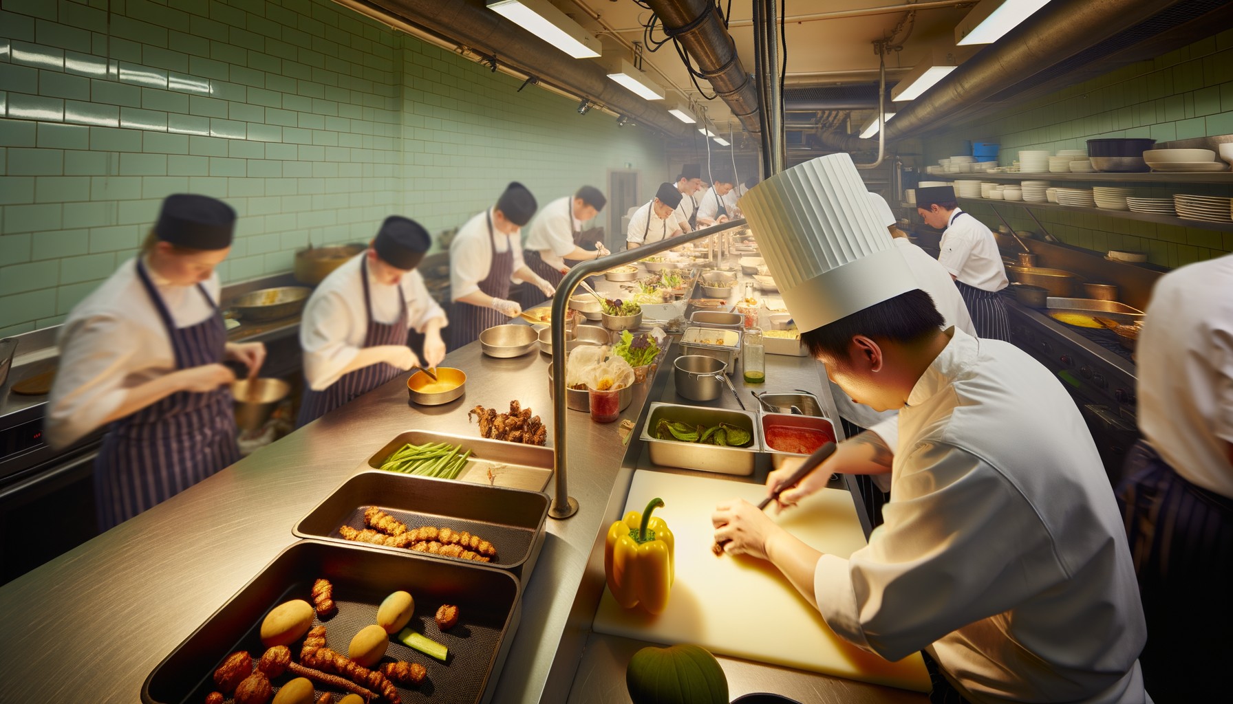 A culinary team creating innovative dishes in a modern kitchen.