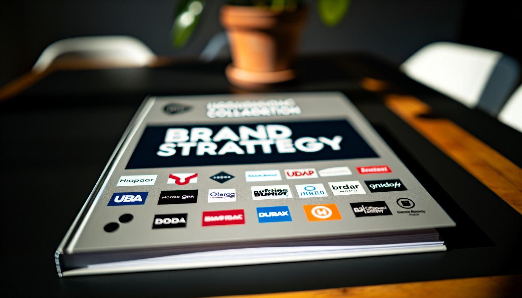 Brand strategy playbook with agency logos representing teamwork.