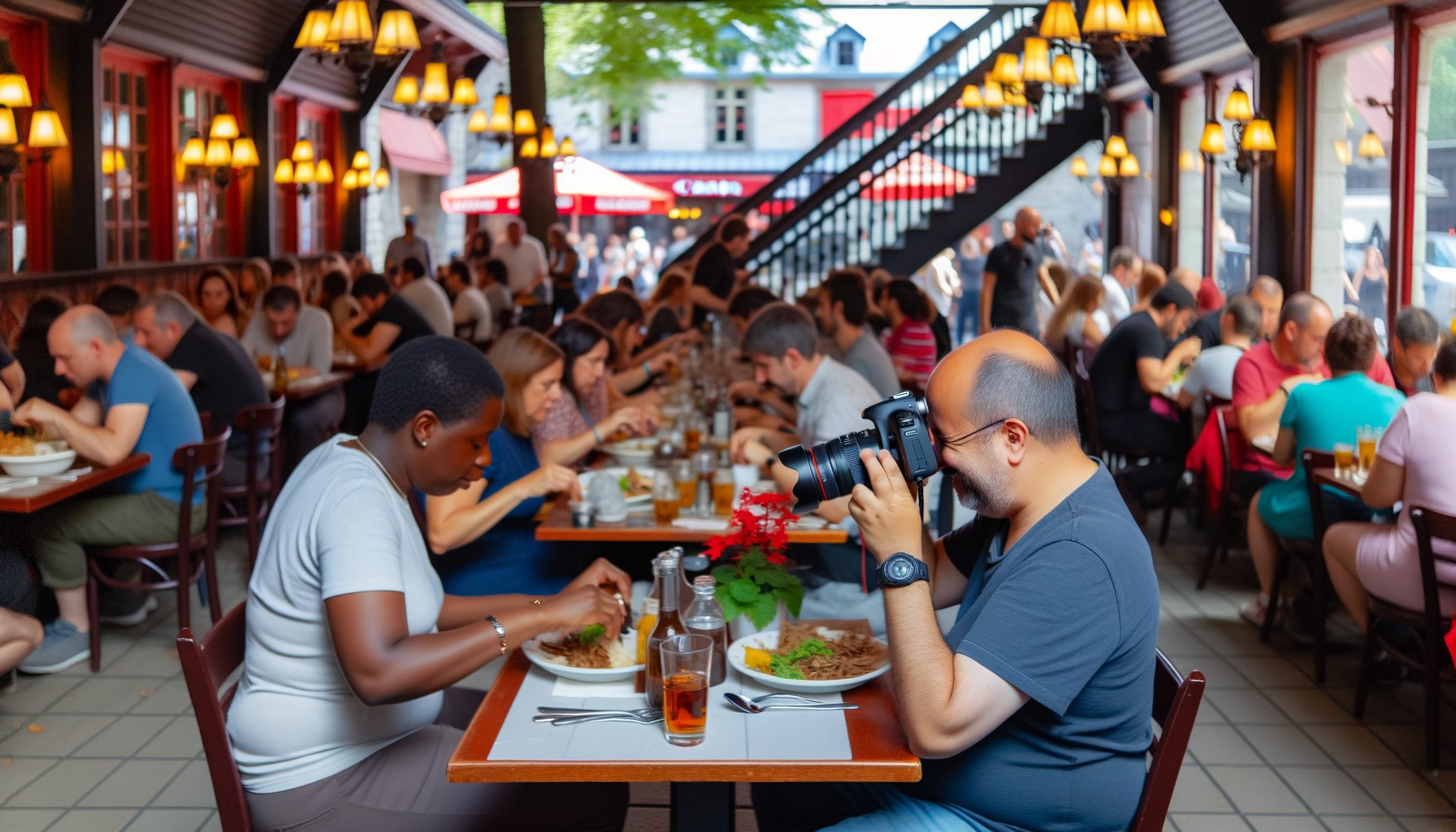 Diners in a busy Quebec restaurant