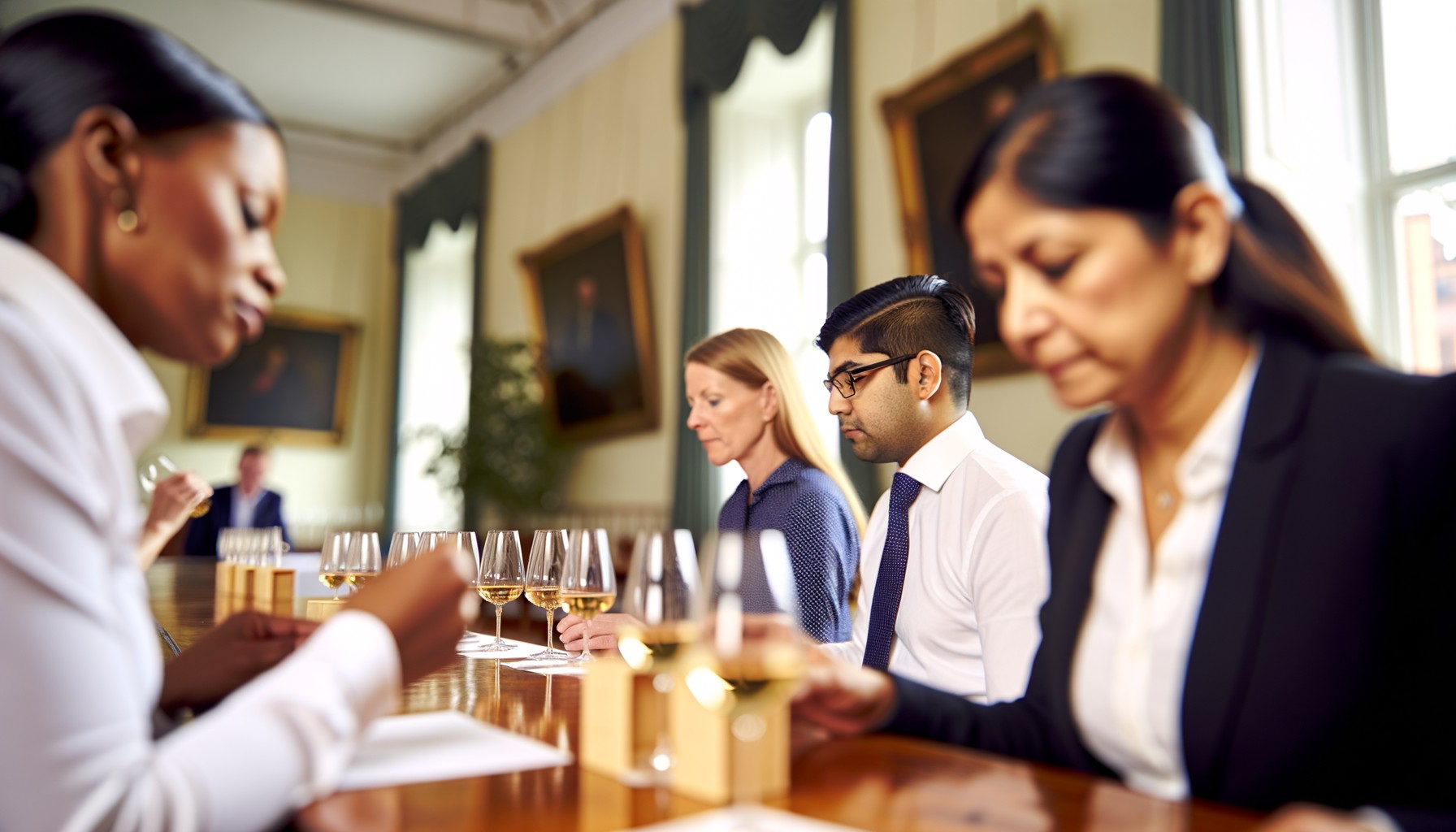 Judges tasting beverages at a competition