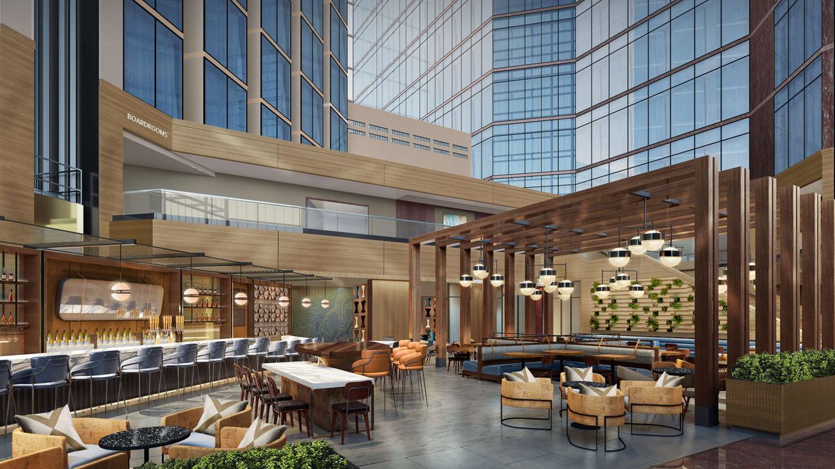 Lobby Bar with 2nd Floor Balcony Rendering Omni Austin Hotel Downtown (photo credit_ Omni Austin Hotel Downtown)