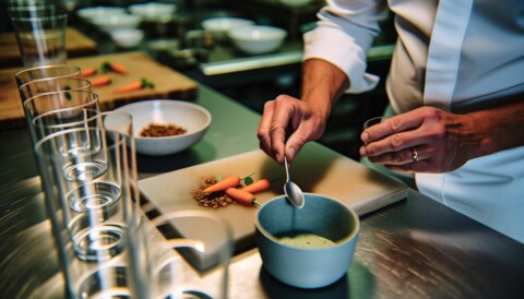 Professional, high-quality featured image for a blog post titled "Innovations Shaping the Culinary Landscape: Insights from the Food and Beverage Magazine Podcast". Clean, modern, visually appealing.