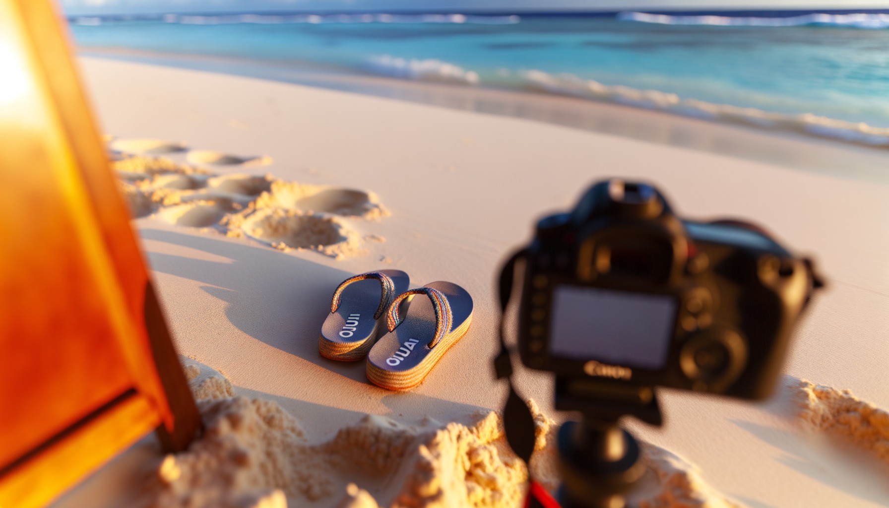 OluKai x SPAM sandals on a Hawaiian beach