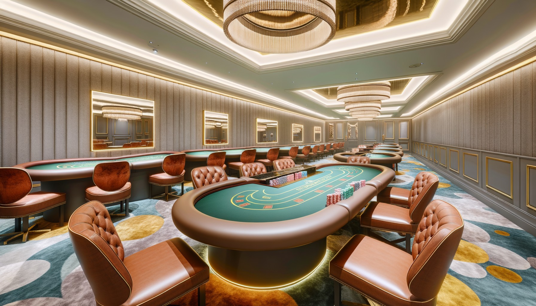 A high-limit gaming room at The Plaza Hotel & Casino featuring plush decor and high-end gaming tables.