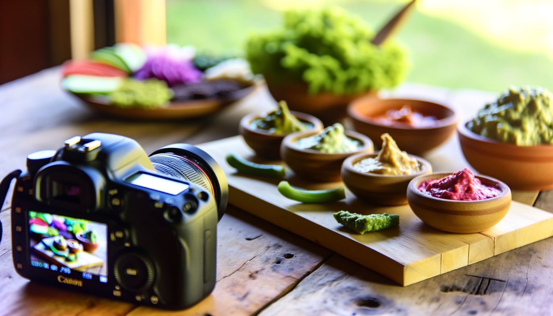 Variety of colorful plant-based dips and spreads
