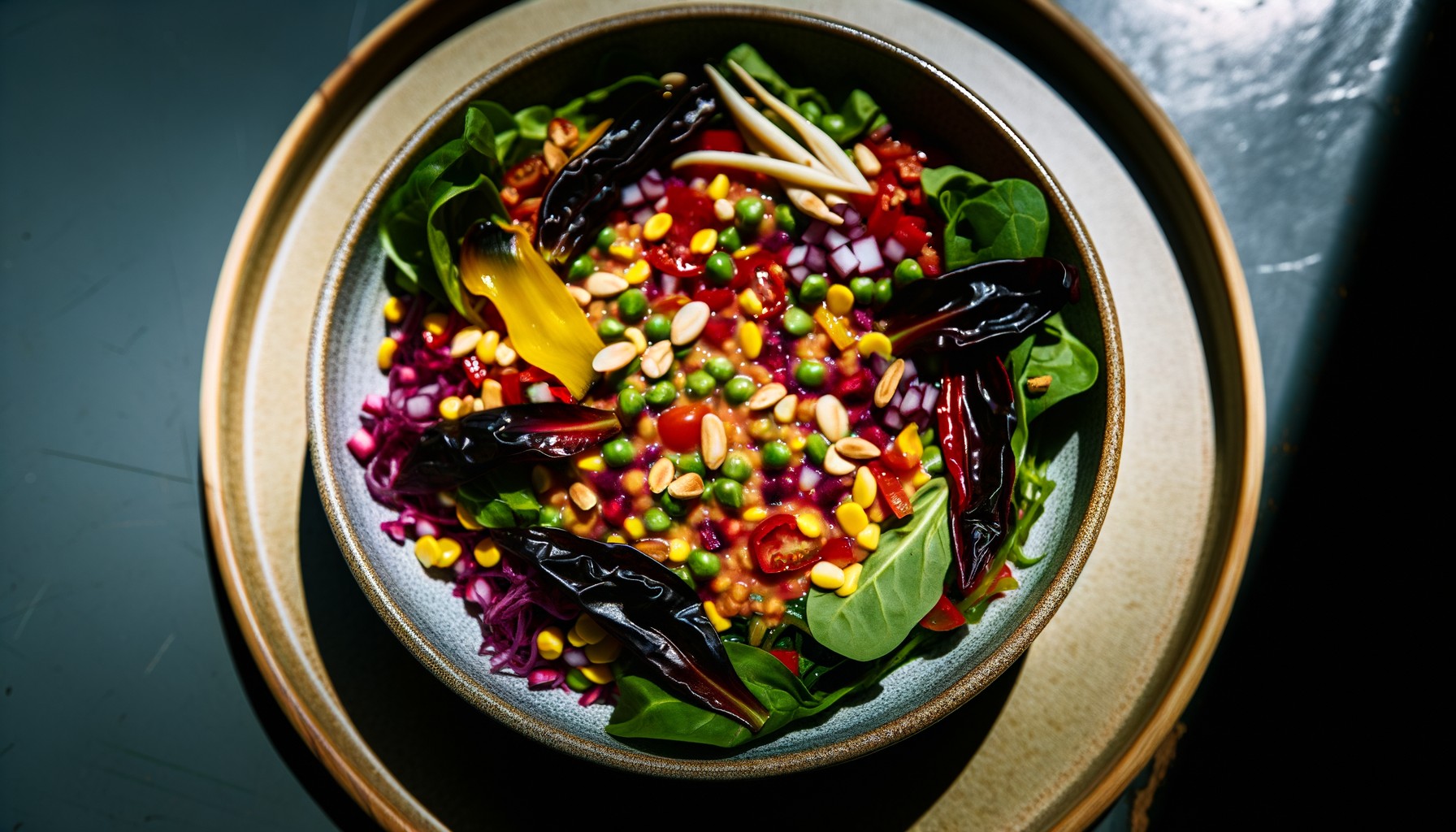 Plant-based dish showcasing vibrant colors and fresh ingredients.
